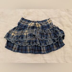 Love Shack Fancy- Blue Plaid Skirt with Embroidered Details NEVER WORN!!